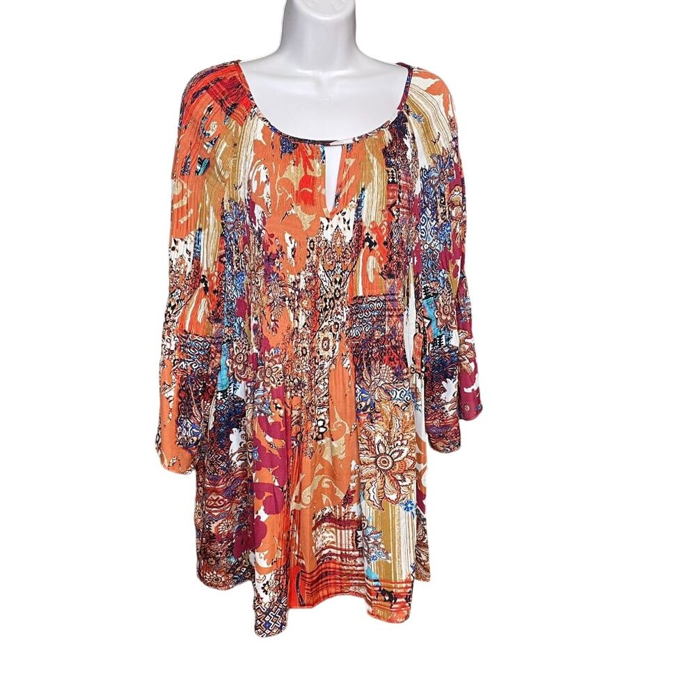 Avenue Womens Keyhole Blouse Smock Bodice Boho Peasant Sleeves Plus Size 26 c